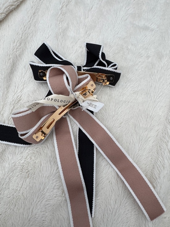 Anthropologie Black and Taupe Ribbon Bow Hair Clip Set - Picture 3 of 4